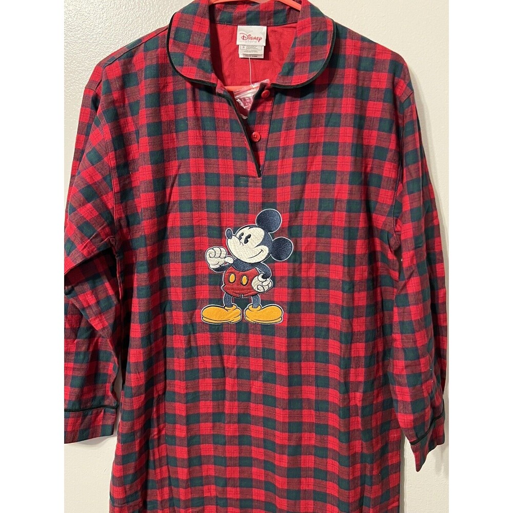 Vintage‎ Disney Store Plaid Flannel Pjs Mickey Mouse Nightgown Womens Small NWT - Picture 3 of 9